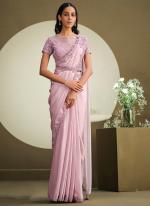 Crepe Georgette Silk Pink Party Wear Sequins Work Ready To Wear Saree